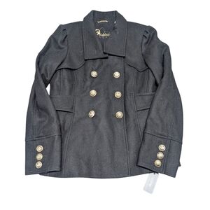 Guess Black Double Breasted Button Wool Pea Coat Women's Large New